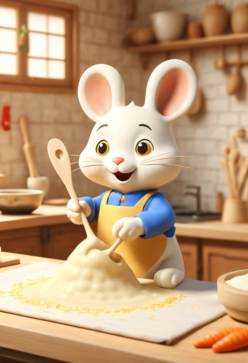 by Richard Scarry, make dumplings, (Rolling pin), kneading dough, flour, Chinese, octane render, enhance, intricate, (masterpiece, Representative work, official art, Professional, unity 8k wallpaper:1.3)