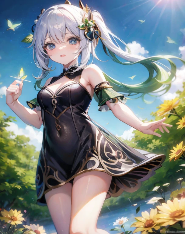 animemanga girl,long whitr hair,a skirt,In the flowers, Cute anime waifu wearing beautiful clothes, extremely detailed Art germ, 穿a skirt的萝莉, anime goddess, Fairy Queen of the Summer Forest, ! dream Art germ, Most models | Art germ, shadow poetry style, 穿着黑色连衣裙的animemanga girl, style of Art germ