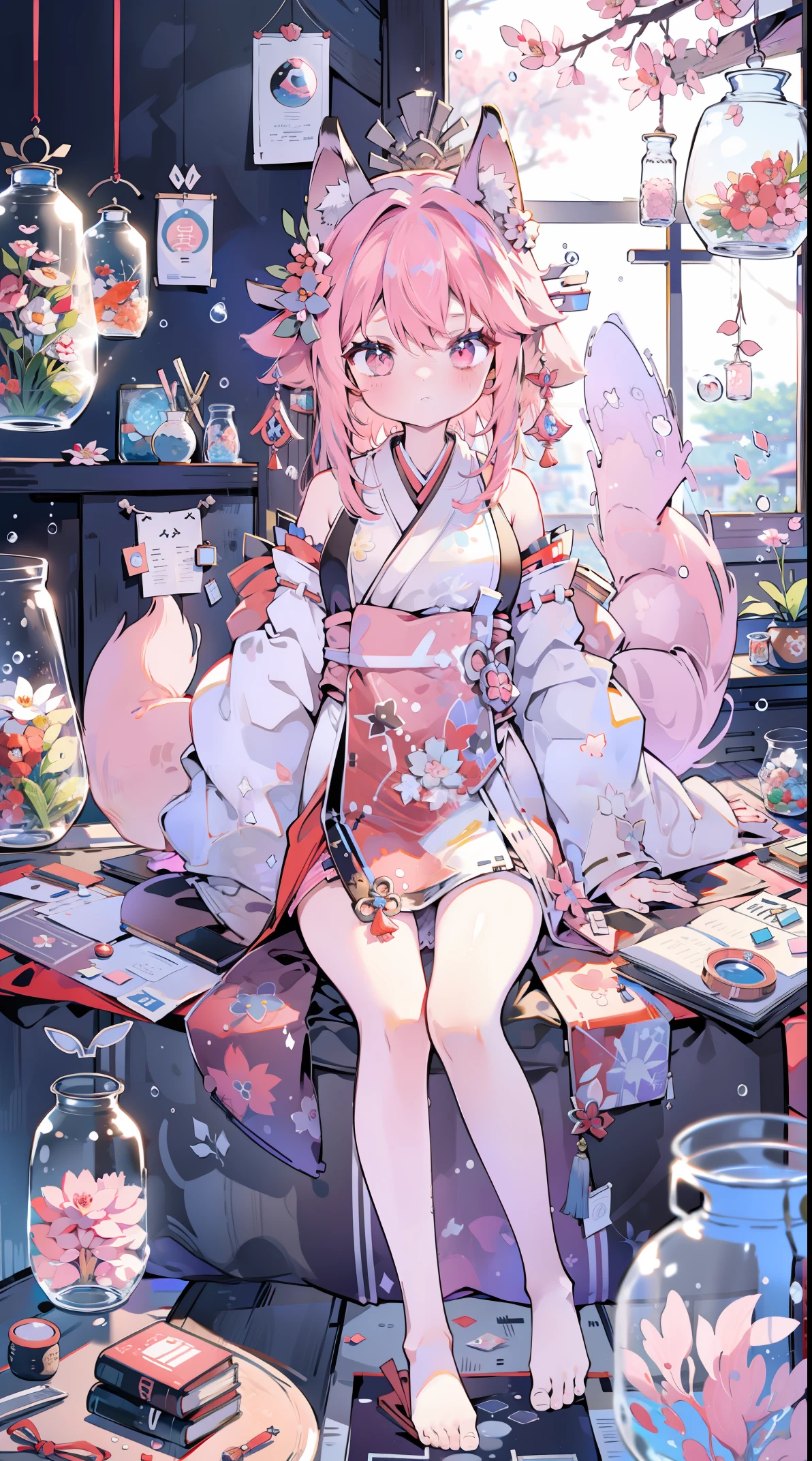 （（（（（（inside jar））））））、A boy with, ((full bodyesbian)), Wendi (genshin impact),brunette color hair, Green eyes, ((((Packed in jars))))、adolable、最small, small, A piece of,(((Packed in jars))), (Eau, Eau泡)