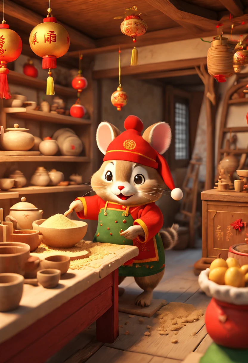 by Richard Scarry, Grinding flour, mills, rural areas, primitive craftsmanship, Chinese, Christmas Decorations, octane render, enhance, intricate, (masterpiece, Representative work, official art, Professional, unity 8k wallpaper:1.3)