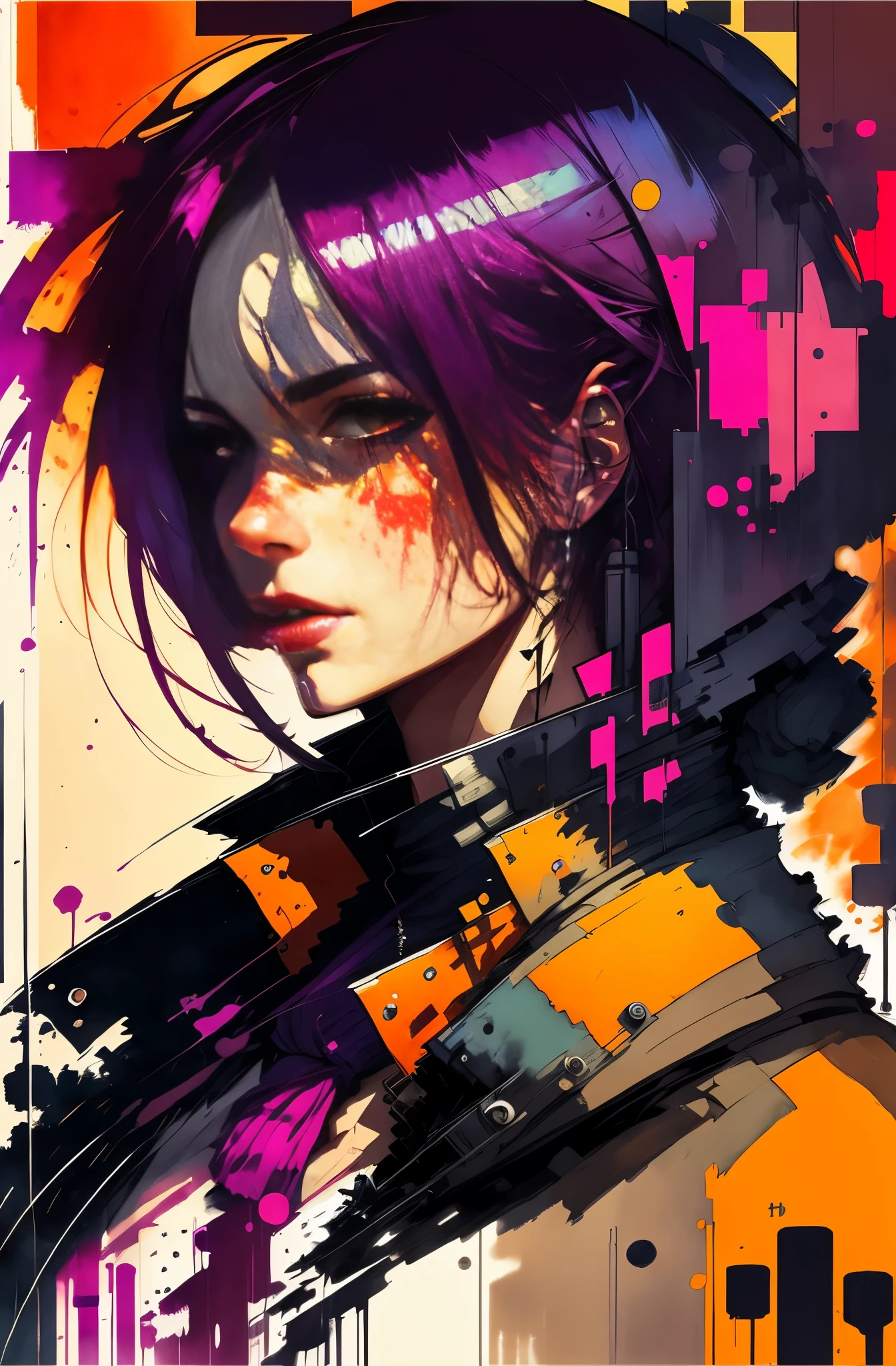 Magenta and orange tones, painting of a woman, with influence of Jeremy Mann, Jeremy Mann, style of Jeremy Mann, Jeremy Mann painting, Jeremy Mann art, Ron Hicks, Liepke, Jeremy Mann and alphonse mucha, Inspired by Edmund Blampid, Robert Lenkiewicz, Casey Bo and James Jean, Inspired by Willem Kalf, Nick Alm, Tumbler, figurative art, Intense watercolor painting, watercolor detailed art,expressive beautiful painting, a beautiful artwork illustration, very colorful tones, Fantastical, Cool Beauty, Best Quality,Official art, Female Solo, sharp outline