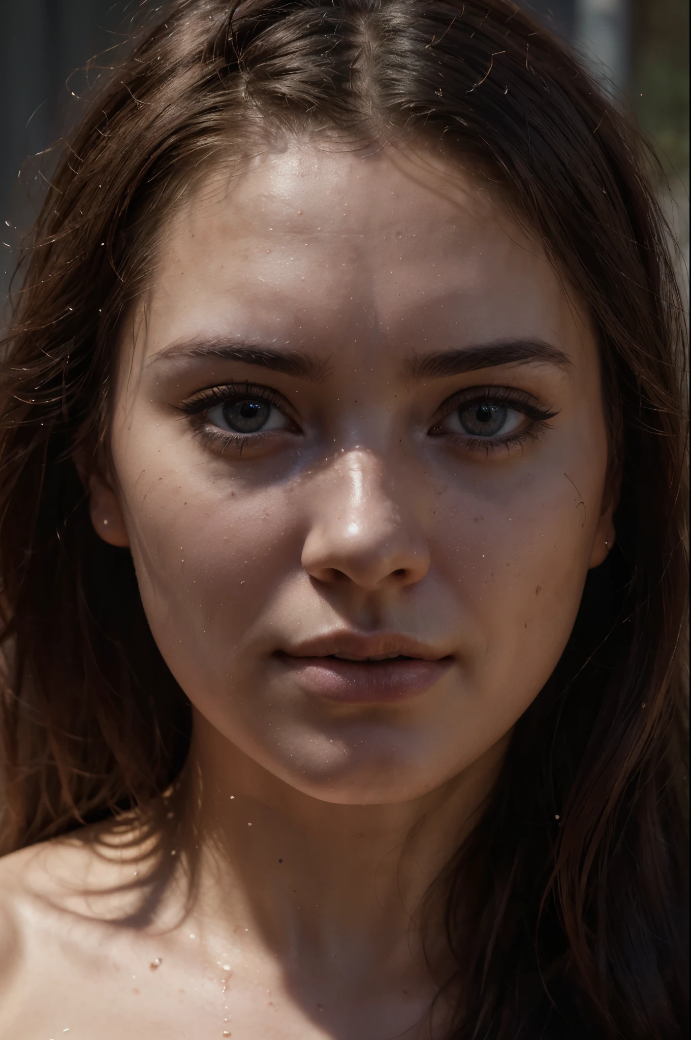 analog style, model shoot style, RAW close portrait of a 1girl, ((beautiful face: 1.7, perfect face:1.3)), (from above:1.2), best quality, epic (by lee jeffries photo, sony a7, 50 mm, pores:1.5, colors, hyperdetailed:1.5, film grain:1.4, hyperrealistic: 1.5), hyper-realistic lifelike texture, masterpiece, unreal engine 5, Extremely detailed CG unity 8k wallpaper, realistic eyes, Madly detailed photo, (ecstasy of light and shadow, deep shadow), (Winner of the Pulitzer Prize for Photography and Taylor Wessing Photographic Prize)