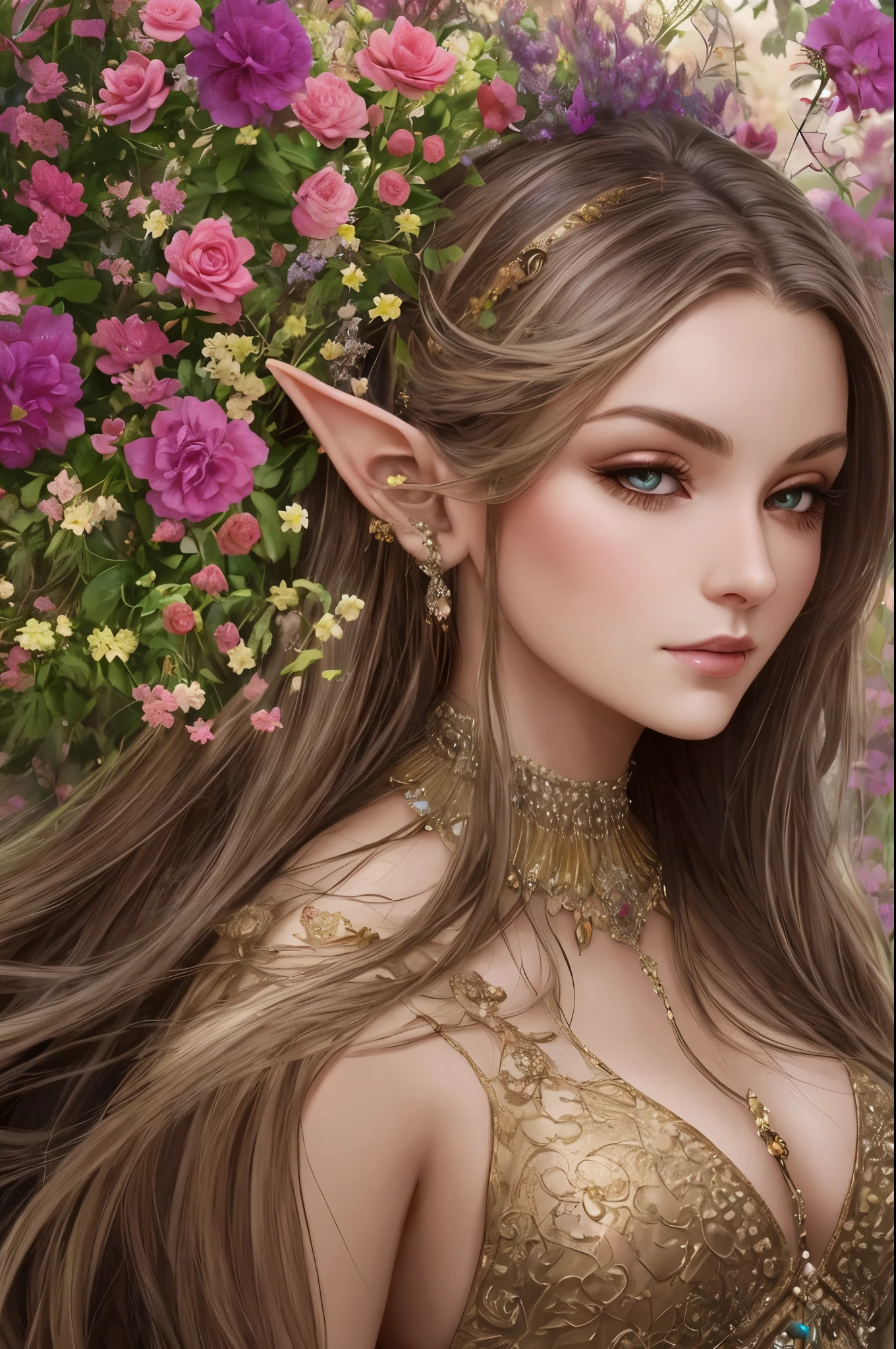 elven lady with crystals galaxy fantasy flowers --auto --s2