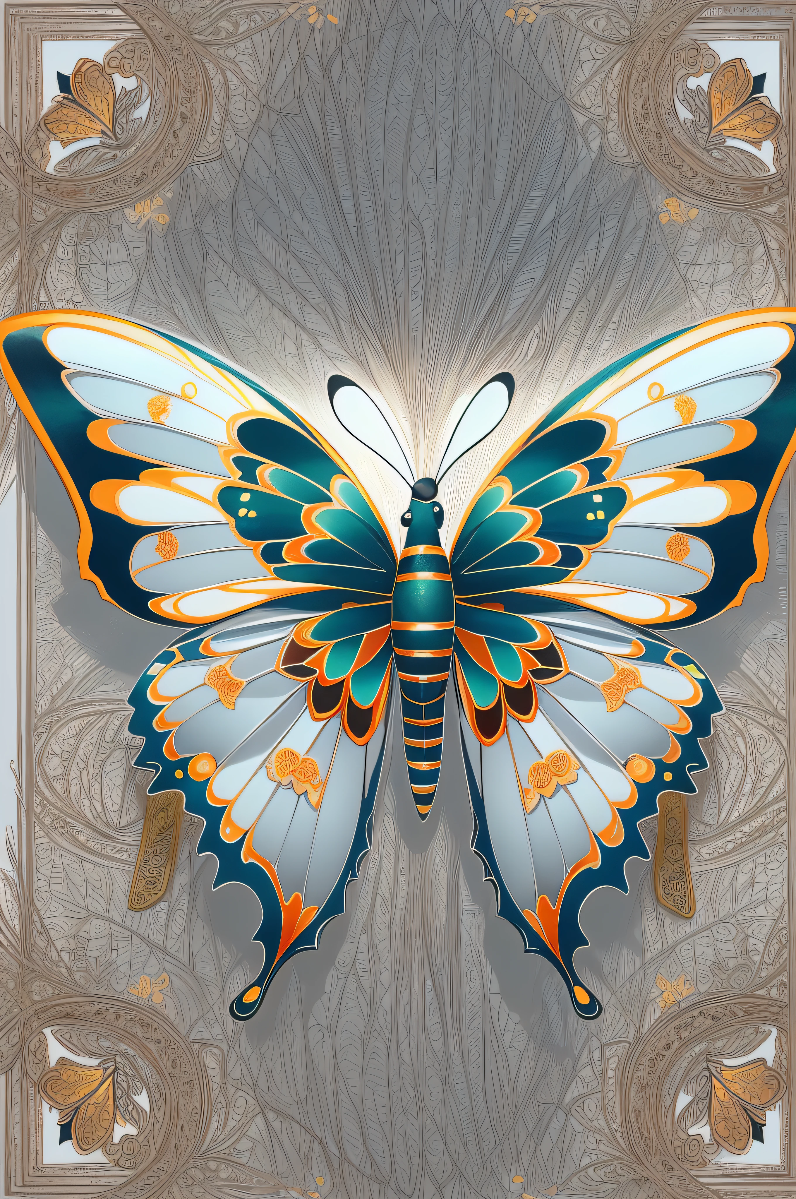 (white backgrounid:1.4),(Symmetrical:1.5),(tmasterpiece butterfly, in the middle of a, Oriental elements),(China - chic illustration:1.2, Vector painting:1.2),(Chinese color,senior color matching),( Reasonable design, Clear lines, High- sharpness,Best quality at best, The is very detailed, tmasterpiece, offcial art, movie light effect, 4K )