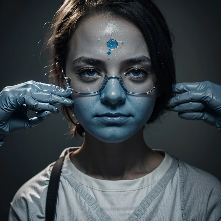 Create an impactful piece about scientists and chemical safety, using blue and gray for emotional appeal