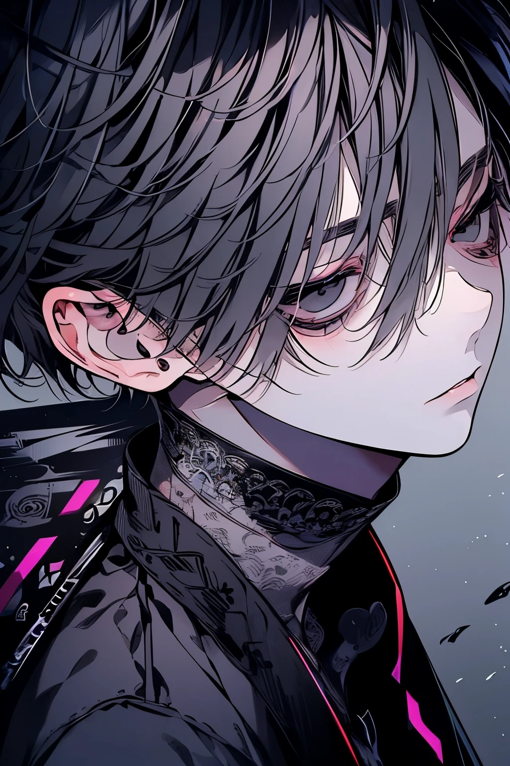 (Tabletop), (highest quality), Very detailed, 1 boy, Focus Only，Perfect Face, Beautiful Face, Very detailed顔，(Black-haired:1.3)，(black eye:1.4)