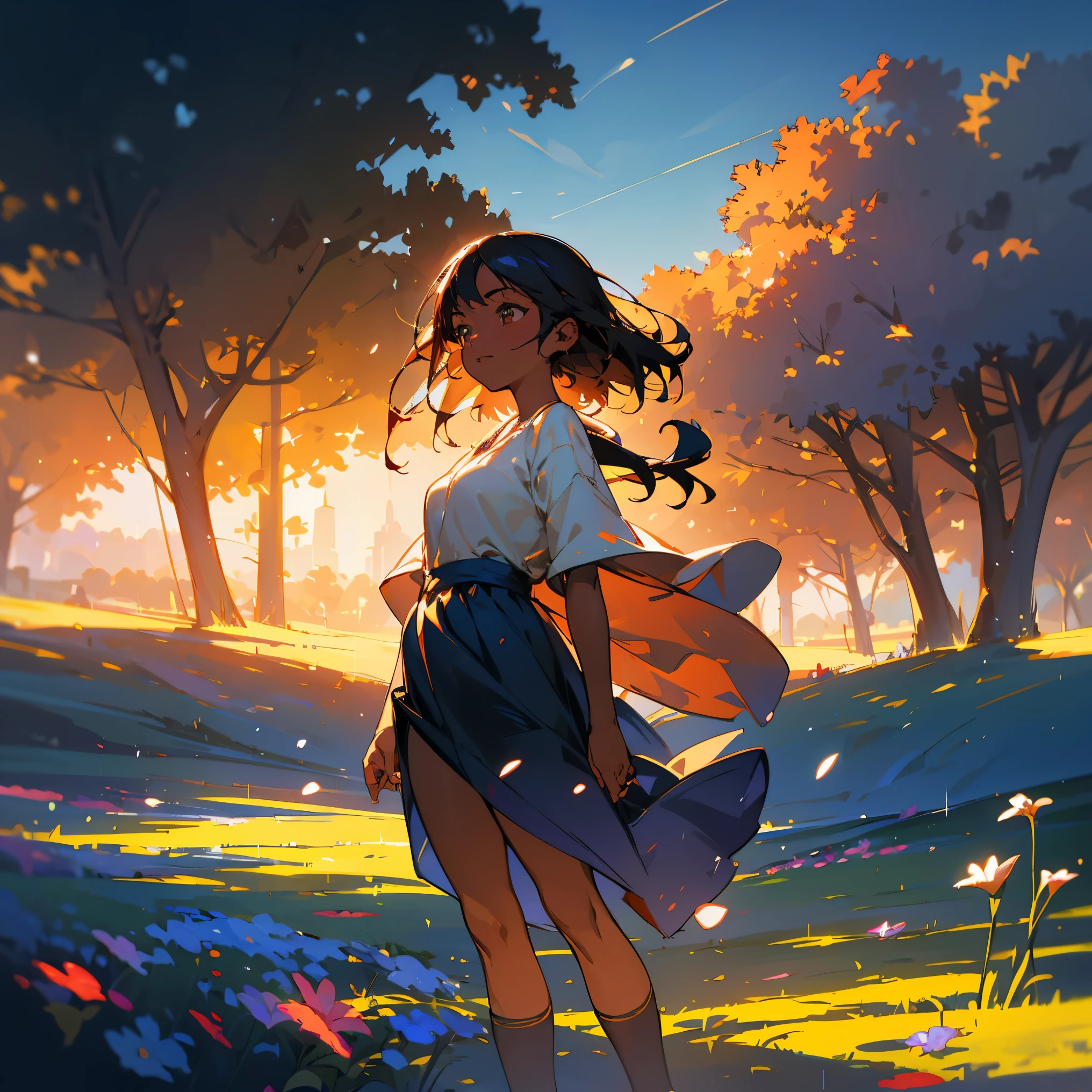 Timy cute flower sprite on a flower, (dark skin), solo,  concept art, fantasy art, matte in the style of alena aenami, yanjun cheng, hyperrealism, cinema 4d, beautiful, mysterious, elemental, ethereal, elementl, high resolution