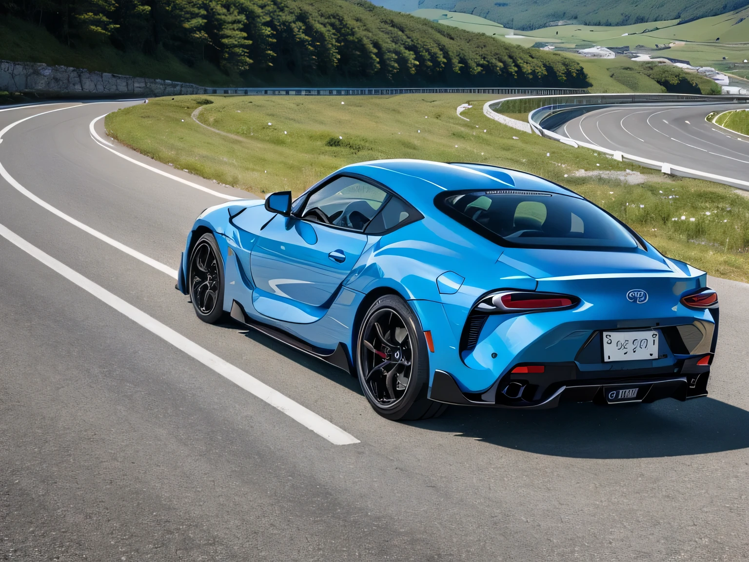 超A high resolution、An ultra-high picture quality、8K、Wonderful expression with attention to detail、early summer coastline、A pure white sports car stopped at a mountain pass.Toyota Supra 3000ZR Sports Coupe