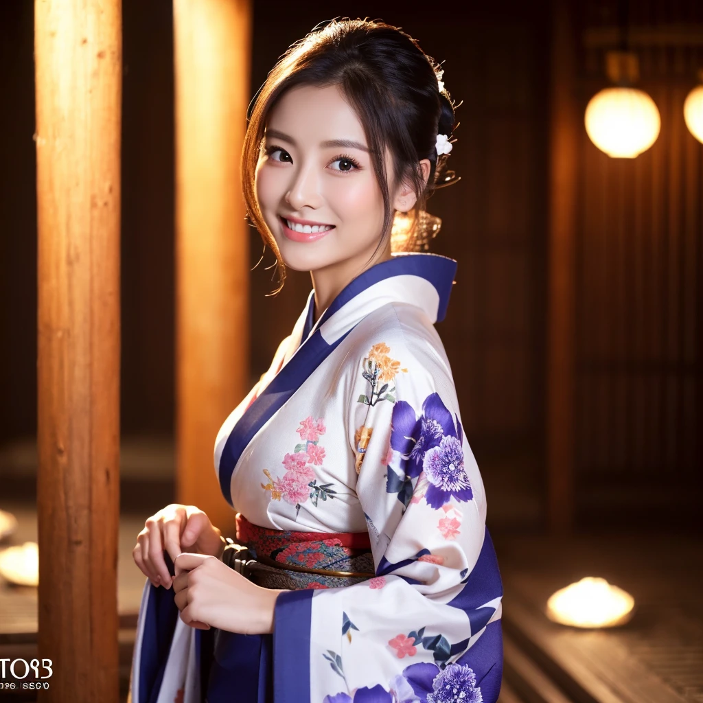 (Super beautiful woman in kimono)、((Best quality、8K masterpiece:1.3))、tack sharp focus:1.2、(Super beautiful face:1.0)、(Glossy glossy skin:1.0)、photograph realistic、A brunette one、video lighting、High-definition eyes and face、video lighting、Japanese actressl、seen from the front、medium、With a happy smile、slim abdominal muscle beauty、full bodyesbian、in a kimono、In the snowy scene of midwinter、The most advanced belt