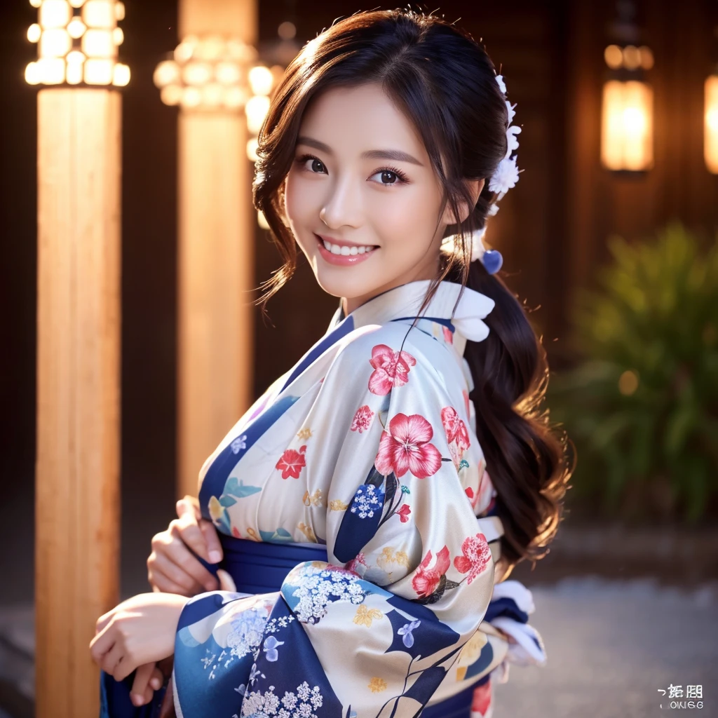 (Super beautiful woman in kimono)、((Best quality、8K masterpiece:1.3))、tack sharp focus:1.2、(Super beautiful face:1.0)、(Glossy glossy skin:1.0)、photograph realistic、A brunette one、video lighting、High-definition eyes and face、video lighting、Japanese actressl、seen from the front、medium、With a happy smile、slim abdominal muscle beauty、full bodyesbian、in a kimono、In the snowy scene of midwinter、The most advanced belt