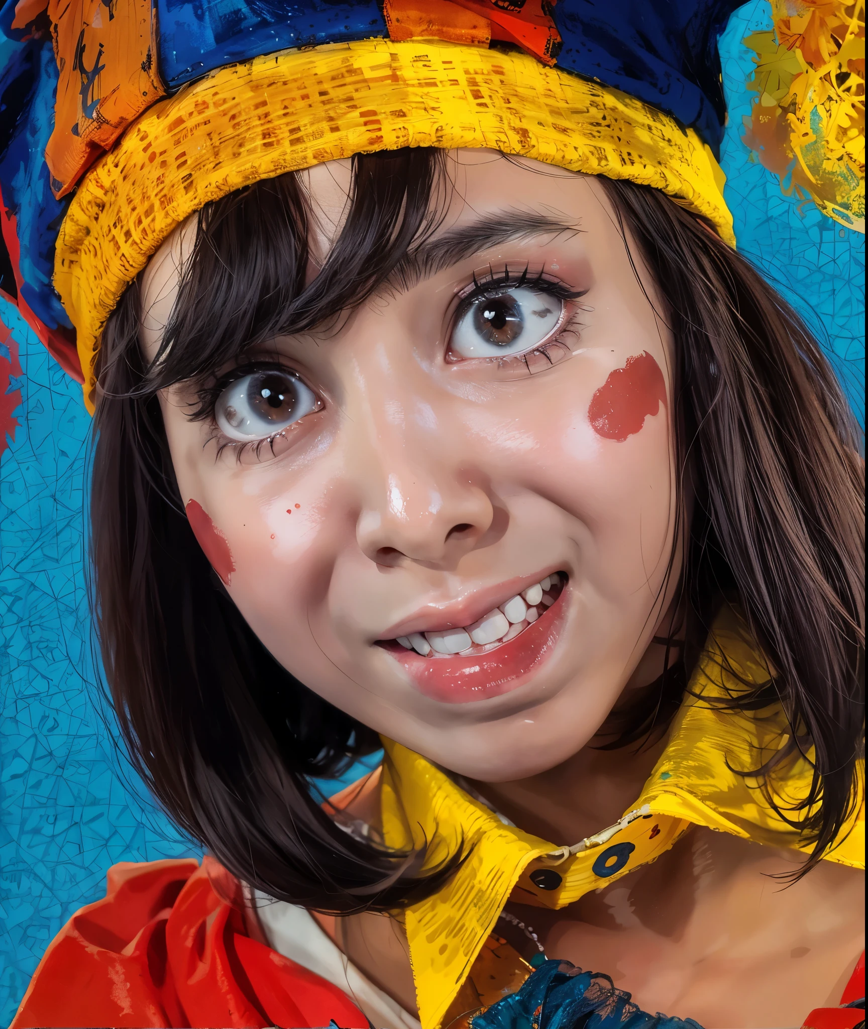 cute clown girl, realistic, 4k, rim light, glossy hair, high resolution