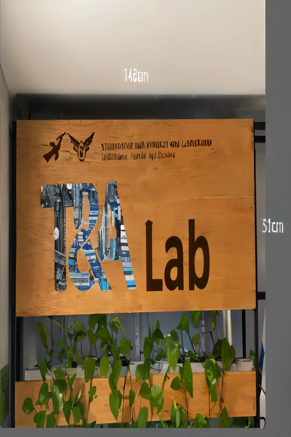 there is a sign that says t&a lab with a plant growing in it, door to lab, logo for research lab, lab in the background, indoor lab scene, laboratory, science lab, transparent labs, laboratory in the background, lab, secret lab, cthylla's laboratory!, engraved, medical lab, 1 3 3 4 building, signboards, lab background