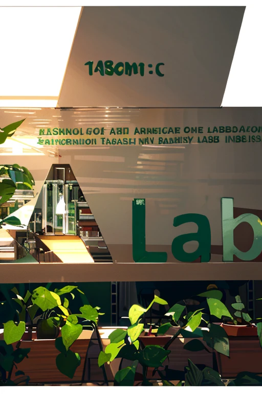 there is a sign that says t&a lab with a plant growing in it, door to lab, logo for research lab, lab in the background, indoor lab scene, laboratory, science lab, transparent labs, laboratory in the background, lab, secret lab, engraved, cthylla's laboratory!, medical lab, 1 3 3 4 building, signboards, lab background