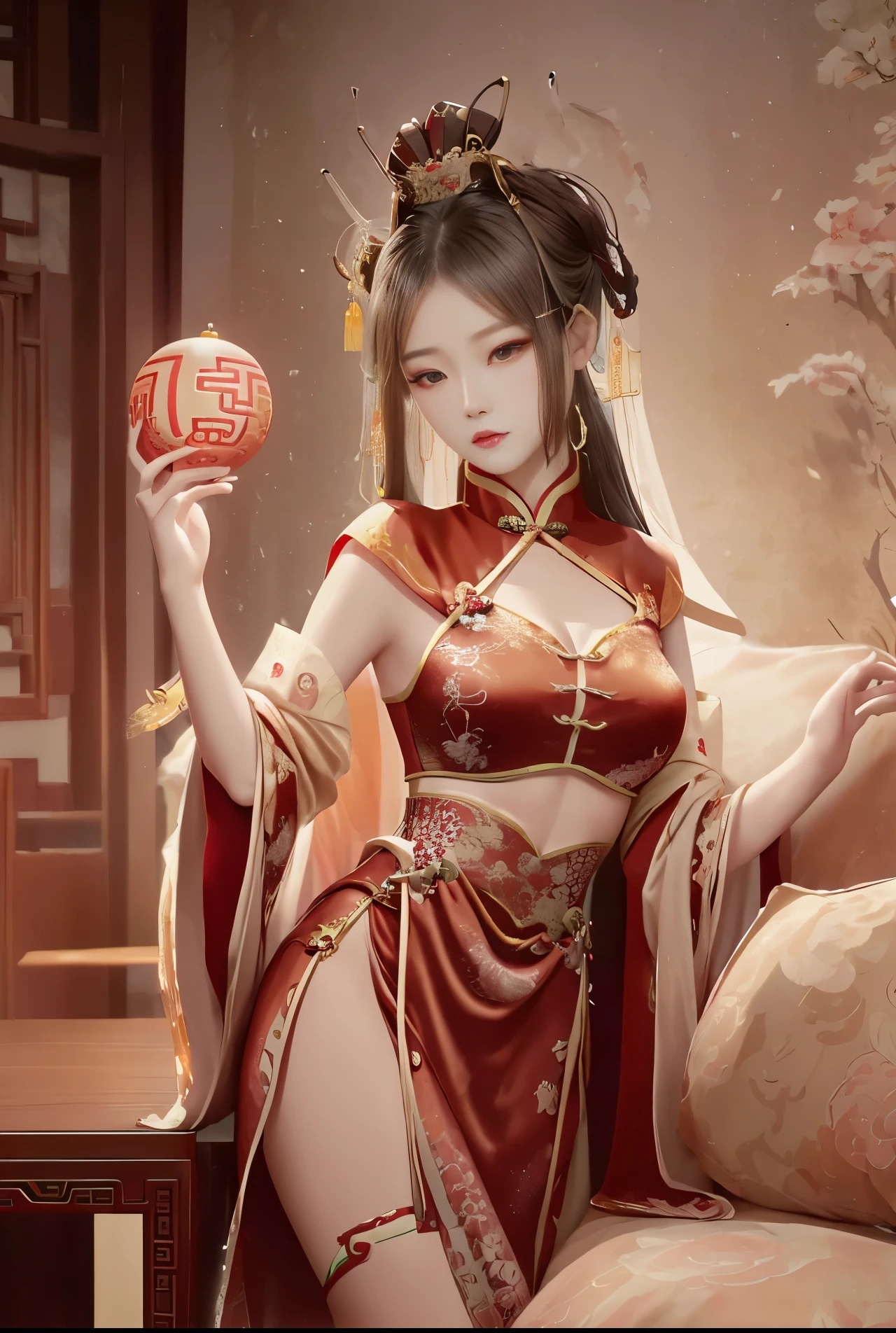 a close up of a woman wearing a red dress and a tiable, chinese princess, chinese empress, ancient chinese princess, ancient asian dynasty princess, ancient chinese beauties, a beautiful fantasy empress, traditional chinese, chinese woman, chinese style, ruan jia beautiful!, chinese girl, ((a beautiful fantasy empress)), oriental face, palace ， a girl in hanfu