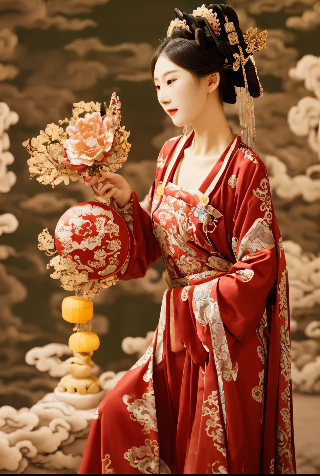 a close up of a woman wearing a red dress and a tiable, chinese princess, chinese empress, ancient chinese princess, ancient asian dynasty princess, ancient chinese beauties, a beautiful fantasy empress, traditional chinese, chinese woman, chinese style, ruan jia beautiful!, chinese girl, ((a beautiful fantasy empress)), oriental face, palace ， a girl in hanfu