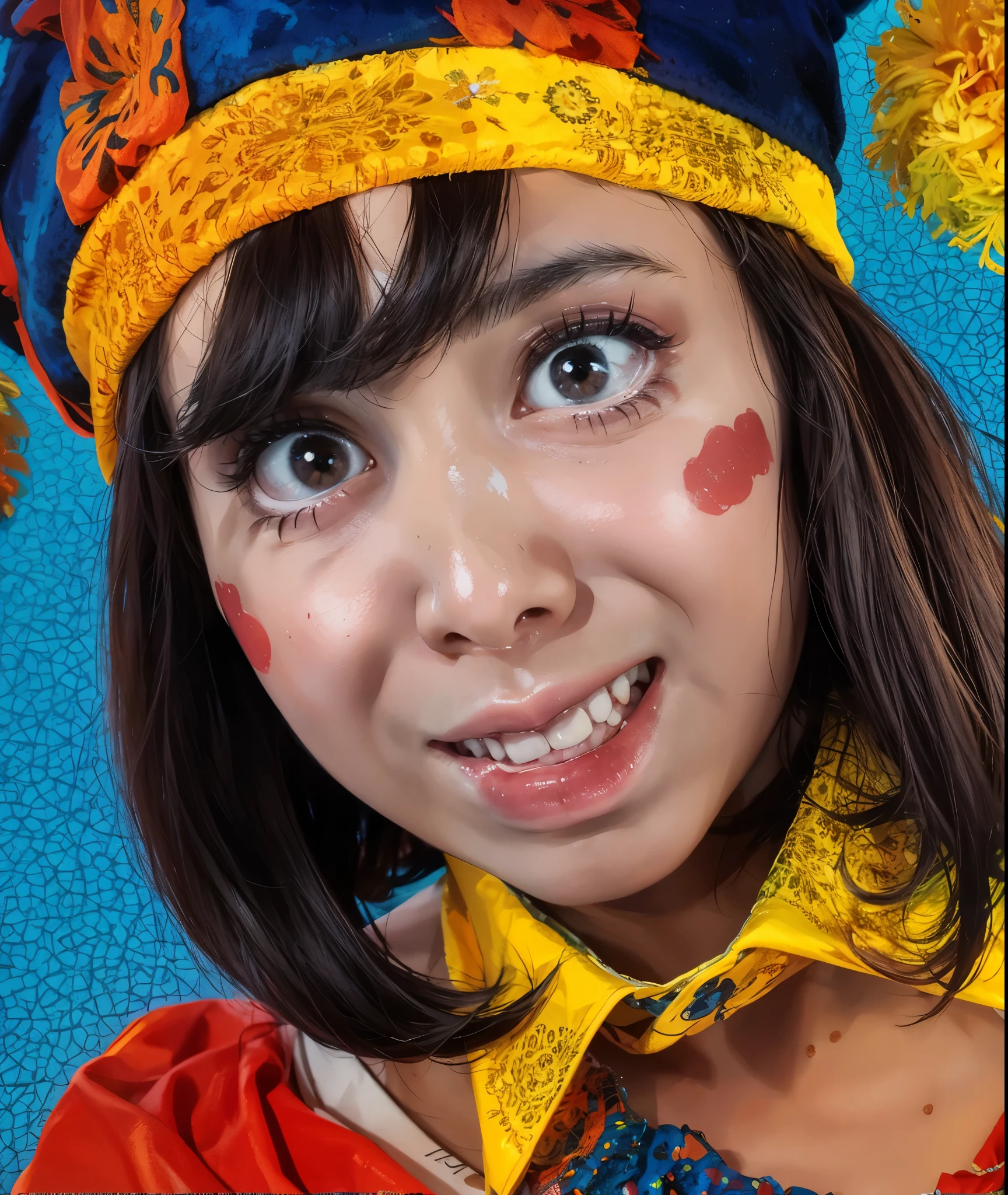 cute clown girl, realistic, 4k, rim light, glossy hair, high resolution