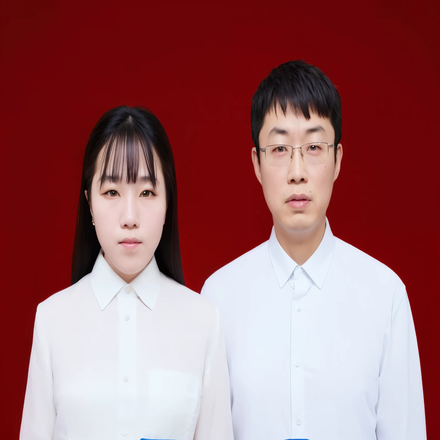 They are two people standing side by side in front of the red wall, portrait of two people, Ruan Jia and Zhong Fenghua, couple portrait, Ruan Jia and Brom, couple portrait, background portrait photo, cute couple, photo portrait, two people, couple, Natasha Tan Macheji Kusiala, Cheng Yanjun, black suit --auto