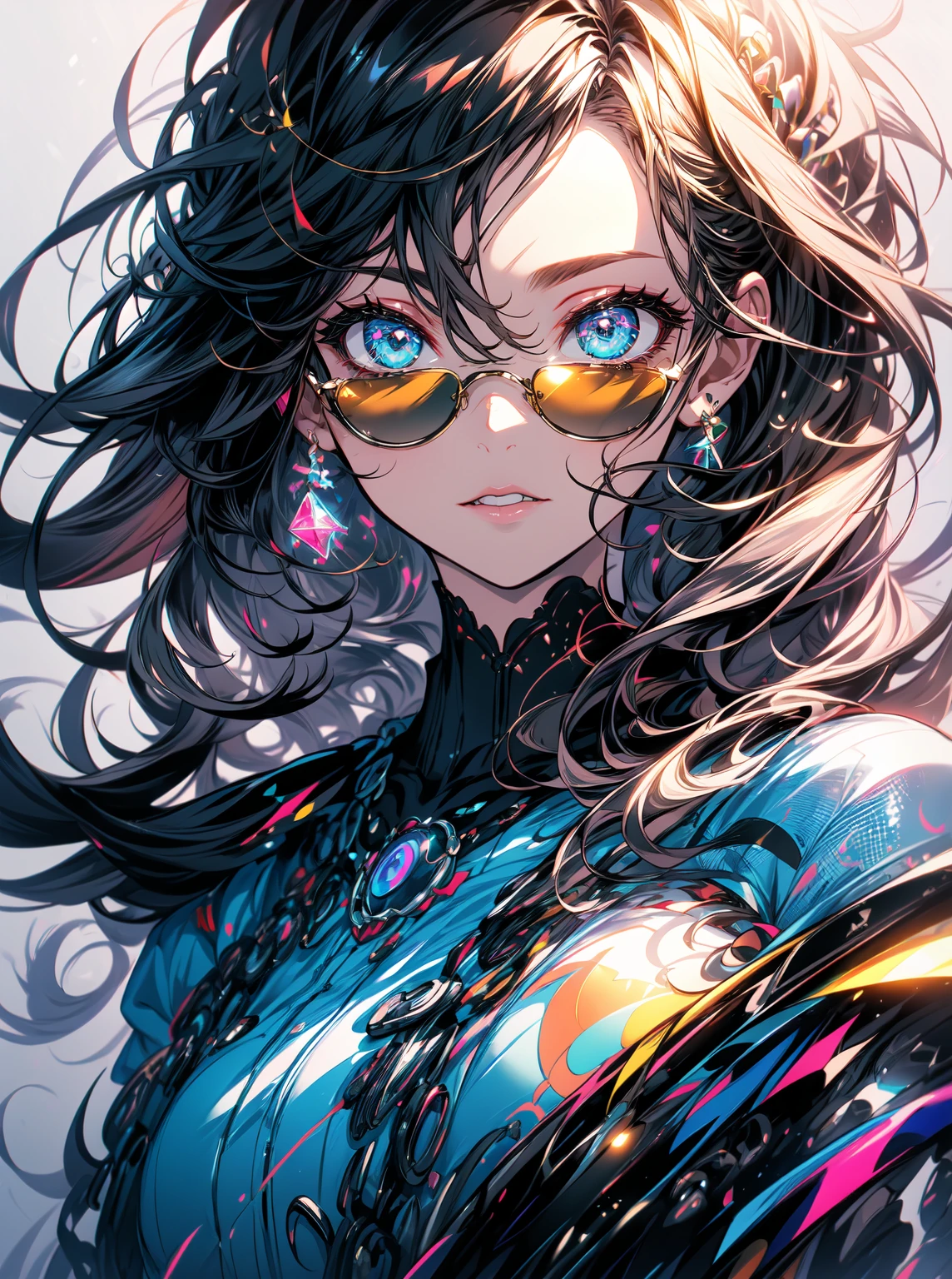 a black model,(best quality,4k,8k,highres,masterpiece:1.2),funky yellow sunglasses design,closeup,asymmetrical,unique futuristic design,vibrant colors,eye-catching,stylish,modern style,dynamic composition,detailed craftsmanship,high contrast,edgy,sleek,ultra-sharp focus,highlighting the sunglasses,expressive eyes,high-fashion,striking appearance,dark background,bold statement,futuristic concept,contrasting elements,contemporary aesthetics,shiny material,glamorous,reflections on the sunglasses,artistic lighting effects,modern fashion trend,attention-grabbing,photorealistic rendering