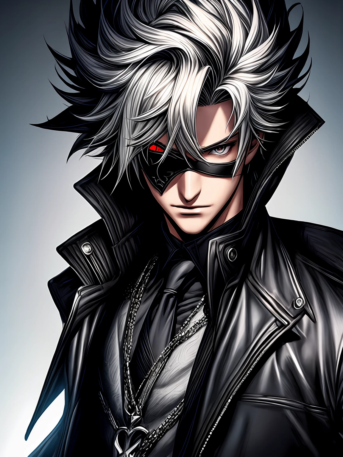 a close up of a person wearing a mask and a black jacket, quicksilver, son of sparda, nagito komaeda, he wears an eyepatch, best anime 4k konachan wallpaper, trigger anime artstyle, avatar image, ken kaneki, high quality fanart, key anime art, portrait of thancred, marvelous expression, 4 k manga wallpaper