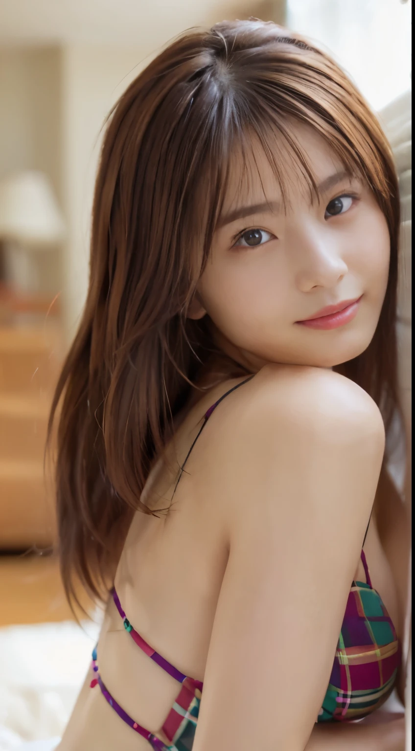 ((natta, Realistic lighting, top-quality, 8K, masterpiece:1.3)), beautiful skinned woman、 huge titでスレンダー体型:0.6, (brown haired, :1.3), Bold sexy competitive swimsuit:1.6, 浴室,The face is super fine、Smile warmly、The eyes are detailed、(二重まぶた).{{masutepiece}}, {{{Best Quality}}},{{Ultra-detailed}}, {{Illustration}},{{disheveled hair}},{{masutepiece}},{{{Best Quality}}},{{Ultra-detailed}}, {{{Illustration}}},Beautiful scene,Clear facial features,huge tit:1.8、big firm butt、hyper realstic,Octane Render,UE5,high detailing,hyper quality,High resolution,Trending on ArtStation,Hyper-Realism,surrealism,hard disk,16 K,very bright front lighting、Very firm and beautiful breasts、all-fours
