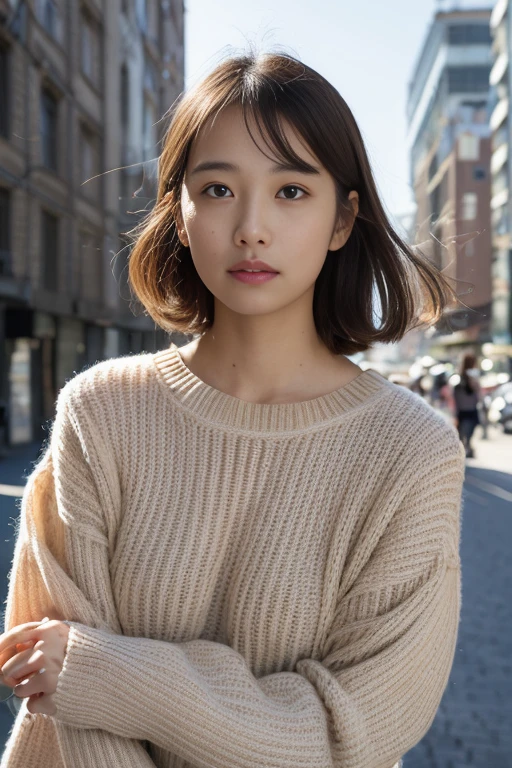 (8K、top-quality、masutepiece、超A high resolution:1.2) (Paul Rubens and Yasuchi Oka's style:1.1) (in a city:1.4) Photo of one beautiful Japan woman、Sweaters