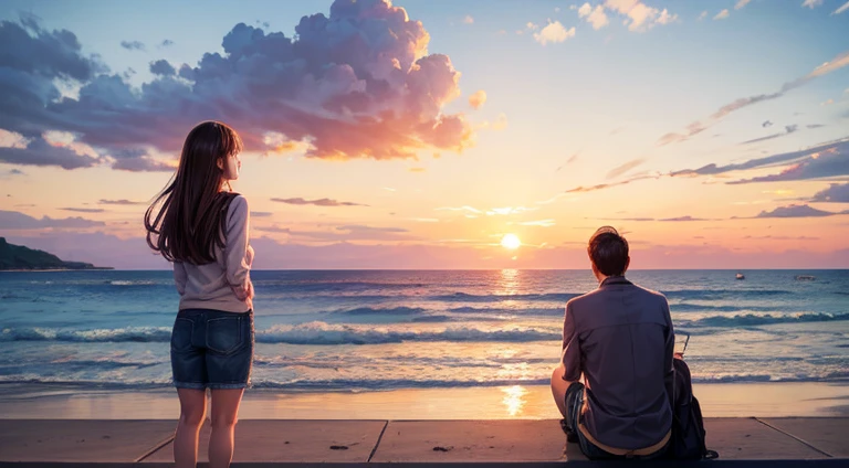 A couple watching the sunset side by side