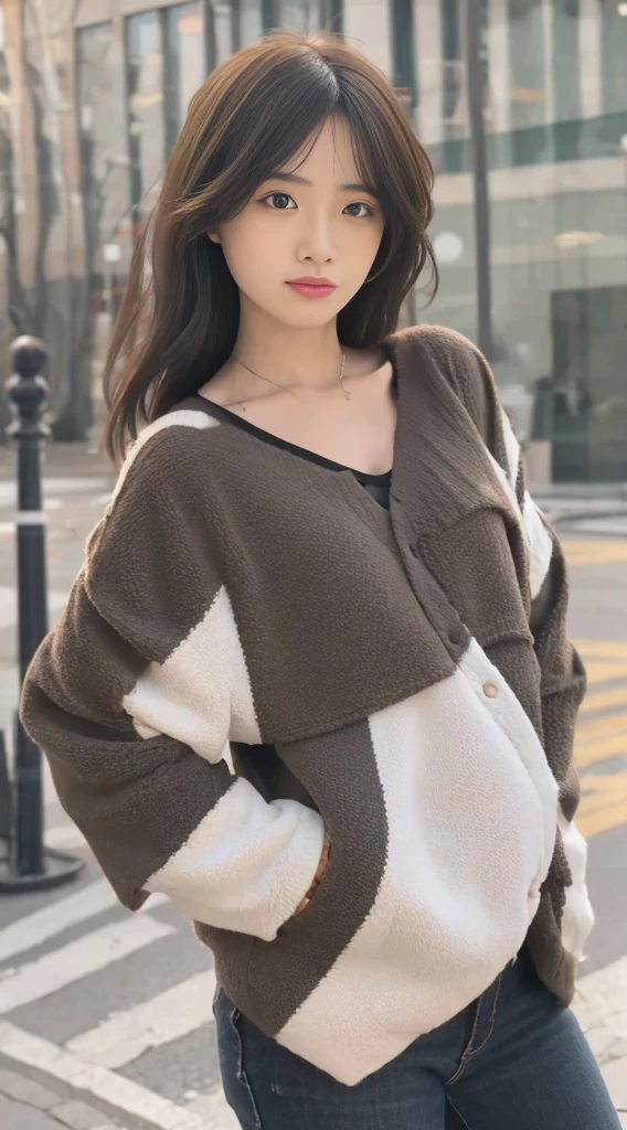 ((Best Quality, 8k, Masterpiece: 1.3)), Focus: 1.2, Perfect Body Beauty: 1.4, Buttocks: 1.2, ((Layered Haircut, Flat Chest: 1.2)), black bandeau, light black skinny jeans, Highly detailed face and skin texture, Delicate eyes, Snow-white skin, Long hair, Full body, 25 years old,