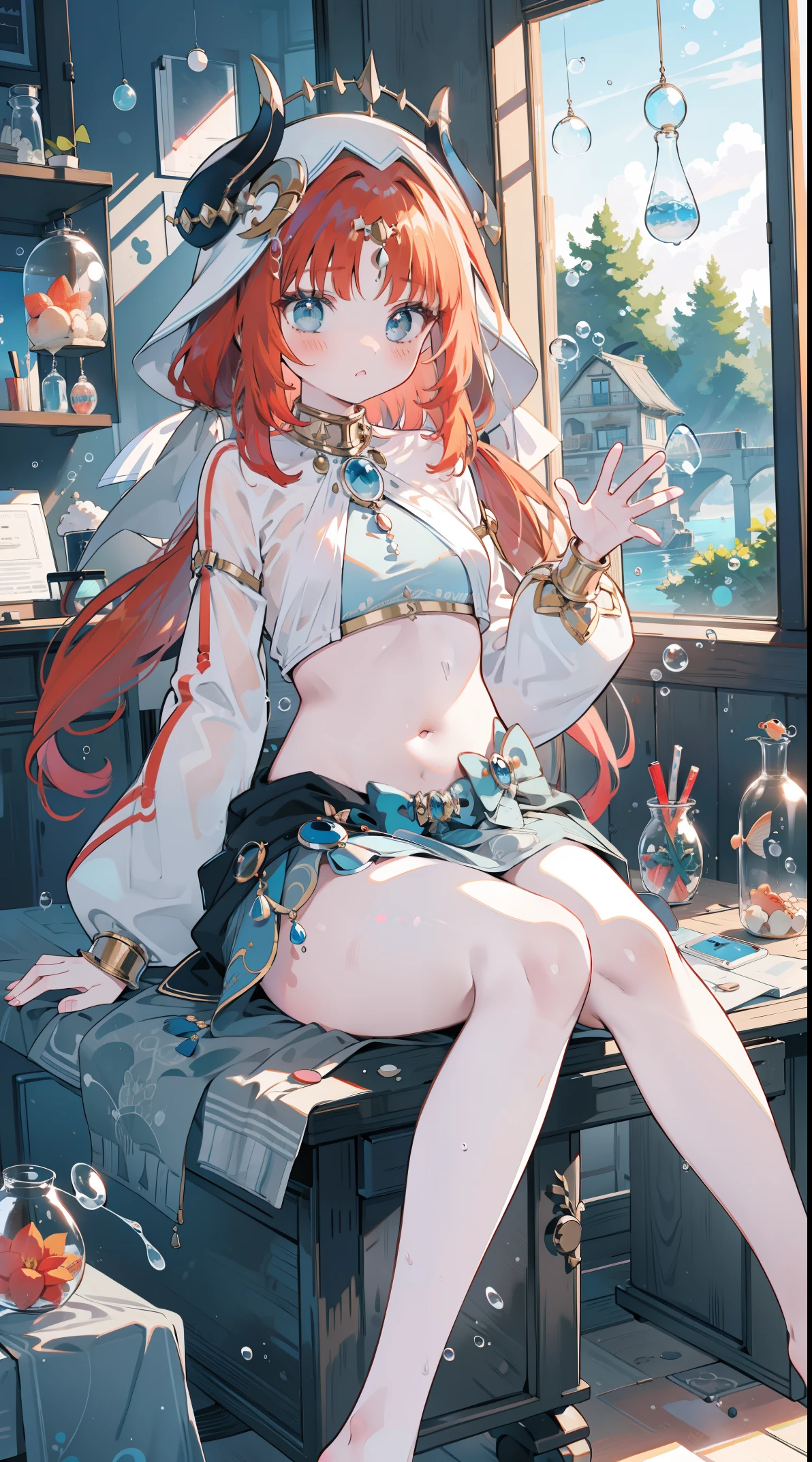 （（（（（（inside jar））））））、A boy with, ((full bodyesbian)), Wendi (genshin impact),brunette color hair, Green eyes, ((((Packed in jars))))、adolable、最small, small, A piece of,(((Packed in jars))), (Eau, Eau泡)