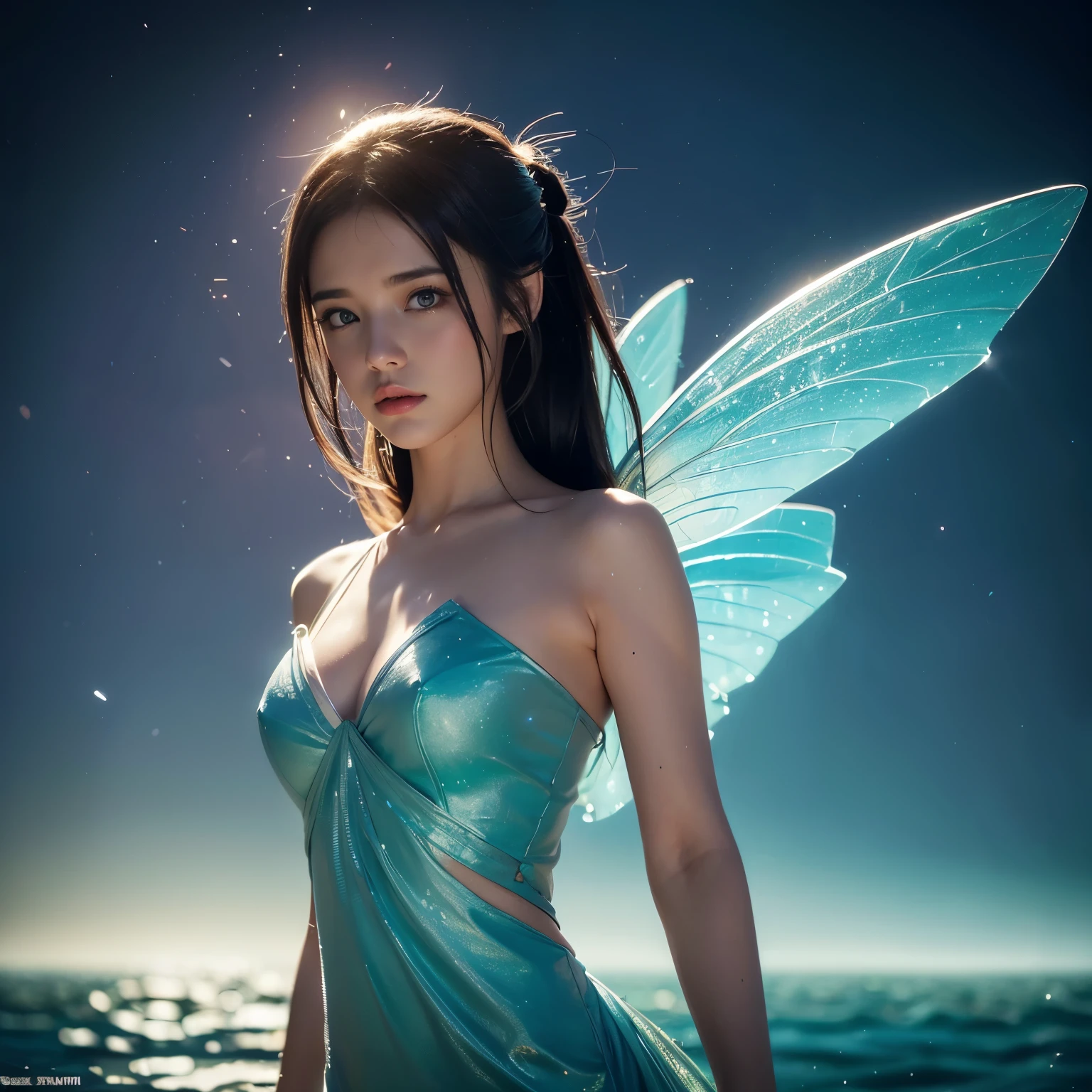 masterpiece，Highest image quality，Super details，best quality ,extremely delicate and beautiful, Very detailed,best quality, official art, Extremely detailed CG unified 8k wallpaper, Ana de Armas portrait photo, Blonde hair with black pupils，shiny skin,  (beautiful eyes:1.1), beautiful skin, big watery eyes，(detailed lighting:1.2), (Beautiful and detailed light:1.3),Diamond Dream Blue Deep Ice Sea Chiffon Ice Blue Water Foam Galaxy Starburst Fairy Color Mint Skirt，Beautiful udder, The most perfect breast shape，firm breast，Deep cleavage，Naked of breast，complex, digital drawing, Smooth, sharp focus, end of the world, epic reality, (high dynamic range:1.4), (pastel colors:1.4), Revelation，Bright colors, screen space refraction, (intricate details, Super detailed:1.3), art station, lens, complex background, buliding，Beautiful smile，The most beautiful look，Dreamcatcher earrings，The best look，Beautiful dignified goddess，
