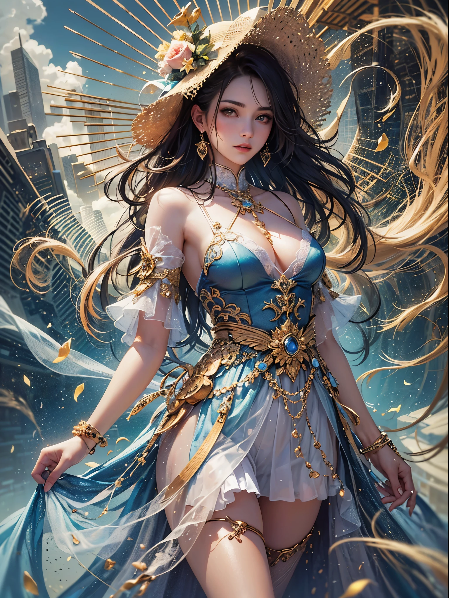 art, Unity 8k壁纸, Ultra-detailed, Beautiful and aesthetically pleasing, (s fractal art: 1.3), flower, girls, (Hairstyles: Long hair) Ocean, Extremely detailed, Cowboy shot, The most beautiful, Seafoam, Buble, cute big breasts, ultra quality, best quality, random background, random dress, --auto --s2