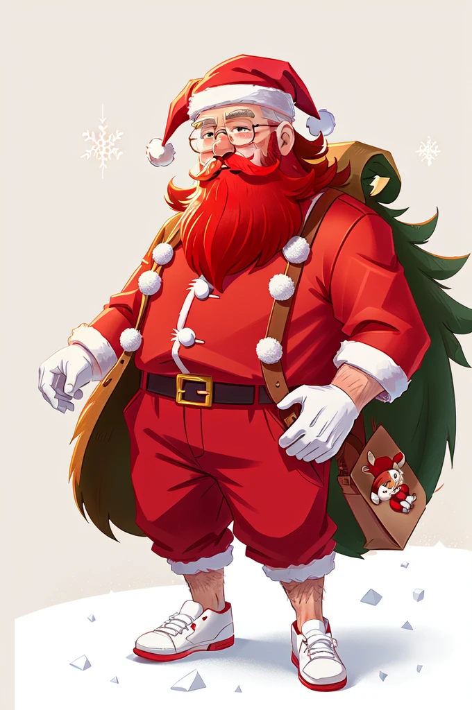 cute santa claus with a cute Christmas theme, with red winter hat and (((white beard))),glasses,kind eyes,vibrant red clothes,happy expression,rich texture in the beard,wrinkles on the face,wise look,white eyebrows,rosy cheeks,sparkling eyes,fine details,crisp focus, as a sticker