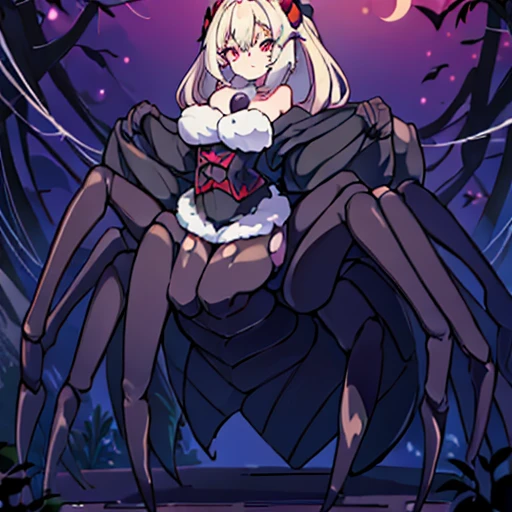 Female creatures, (Arachne), ((Multiple legs)), ((tarantula&#39;Thick legs wrapped around my neck)), White fur, Highest Quality, (Whole body), masutepiece, Ultra-fine illustration, slender , Fluffy cave, spider webs, spider webs，1 catch a girl（A large amount of spider thread is wrapped around，he is holding and catching with both hands.) Girl with a puzzled expression