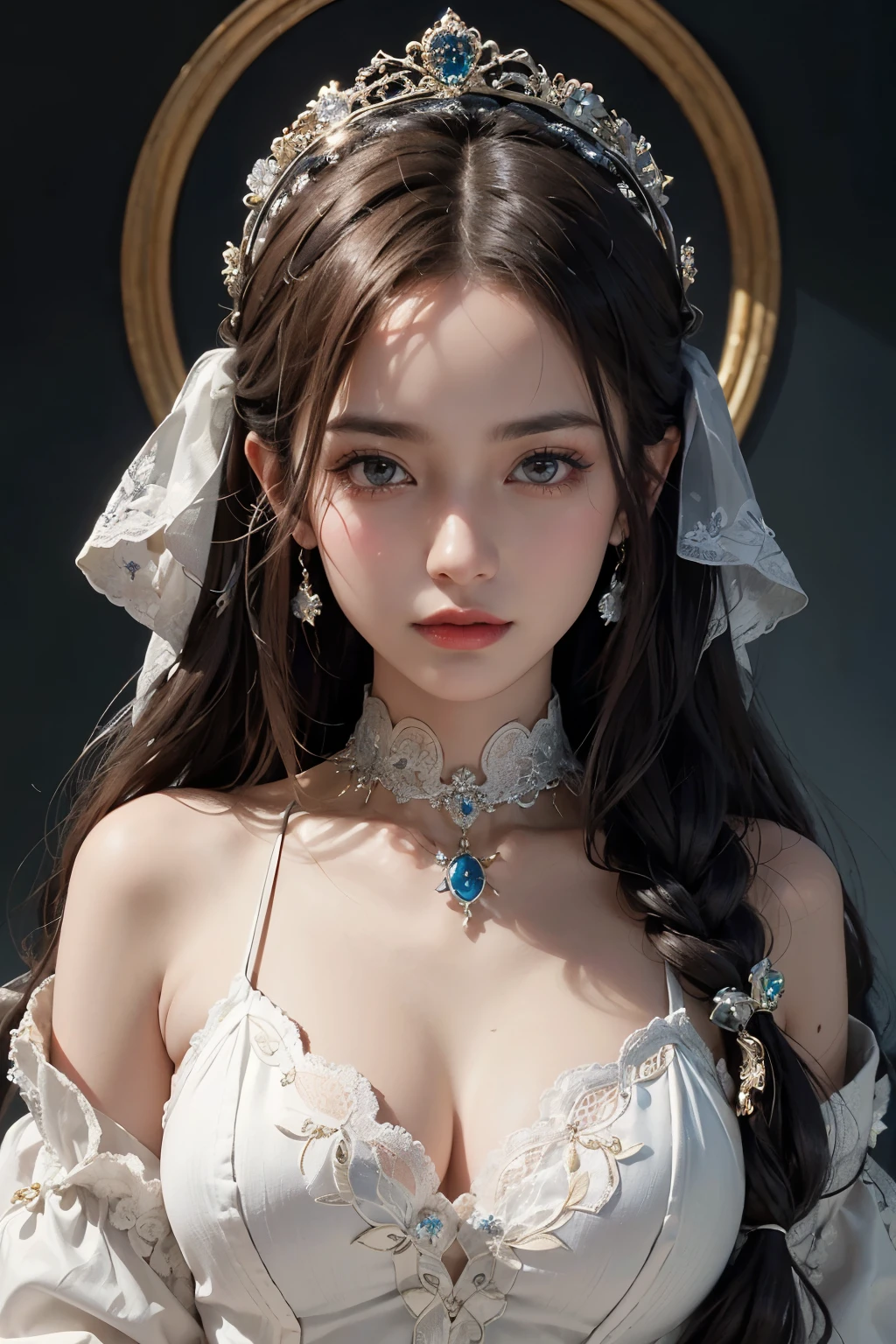 1 beautiful girl, ((wearing a beautiful antique princess dress:1.2)), hanfu style, short neck length platinum hair, the very shy girl looks so lovely, her face was small and flawless, Her cheeks were red from embarrassment, big round sparkling eyes, black pupils, silver eyes, long eyelashes with wet makeup, cute little lipouth closed and not smiling:1.5))), perfect body, big and super round breasts, ((put the girl's arms behind her: 1.2)), balanced body, perfect body, long smooth white bare legrontal portrait:1.5)),