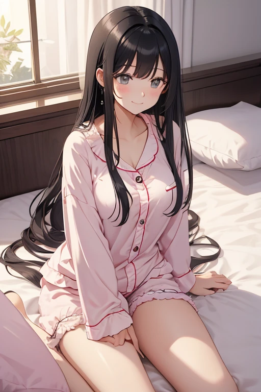 //Character
1girl, newlywed woman, slim and soft, medium large breast, ultra detailed face, super cute, innocent, pear-shaped face, thick eyeblow, sparkly pupils, translucent skin, smiling full of compassion, black hair, straight long hair , straight bang,
BREAK
//Fashion
Her outfit is sleepwear, fluffy pajamas, fluffy shorts, stunning tighs,
BREAK
//LOCATION
bed room , at home filled with warm air
BREAK
// behavior
sleeping on her side, looking at viewer grinning