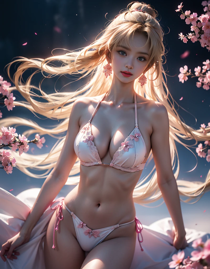 tmasterpiece，Highest image quality，super detailing，Best quality ,Extremely Delicately Beautiful, Very meticulous,Best quality, offcial art, extremely detaild的 CG unified 8k wallpapers, portrait photo of an, 最The beautiful样子，blond hair blue eyes，Radiant skin and radiant eyes:1.1), pretty skin,Twisted braided kini swimsuit，Openwork bikini，Broken flower bikini , Translucent ultra-thin lace bikini，Floral-print bikini set,Sexy bikini，(Detailed lighting:1.2), (Beautiful and detailed light:1.3), The beautiful, deep understanding, The beautiful, iintricate, digitial painting, smooth private parts, Focus sharp, The end of the world, Epic reality,looking at the camera in， (HighDynamicRange:1.4),facing at the camera， (pastel colour:1.4), The beautiful大胸，The end of the world的, giving up, com cores neutras, natta, Screen space refraction, (Complicated details, ultra - detailed:1.3), art  stations, Cinema lenses, vignet, the complex background, buliding，Enchanted smile，face flushed，the shy，detailed back ground，（Dream catcher earrings in various colorlack in color，white colors，in pink，purpleish color，red colour，blue colors，orange colors，green color，cyan colors，，），sexy and sultry，Translucent ultra-thin lace strapless tube top，性感的black in color超薄镂空半透明比基尼，（The kinky is exposed，Camel toes，Combed through the dark and thick hair，），Toned abs，Sexy bikini模特，The sexiest look，