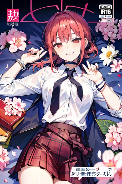 ​masterpiece、top-quality、full body Esbian、Female one、前髪ゆるみa choker、黒色のneck tie、a blond、青いskirt by the、red blush、A bracelet、breastsout、a choker、Clothing around the waist、鎖骨、襟付きThe shirt、cowboy  shot、ドレスThe shirt、ear piercings、Eyebrows visible through the hair、gradation hair、Grinning、gals、Pedras preciosas、コgals、long、Viewer's Perspective、緩んだneck tie、neck tie、piercings、Plaid、チェック柄skirt by the、プリーツskirt by the、Akame、gyuru、student clothes、The shirt、skirt by the、A smile、独奏、白い The shirt、Street、天空、petals under the cherry blossoms、illustratio、(magazine:1.3)、(Cover style:1.3)、Fashionable、femele、sano、garments、the pose、frontage、colourfull、Dynamic、Background with、element、Be confident、expresive、hold ing、statement、accessorized、yudai、coiled、surroundings、Touch、The scene、Texto、concealment、captures the attention、Titles、Stylish、Font、Catchy、headline、The large、Impression、moderno、Trendy、Concentration、lo fashion、Lying in bed、Tengaを持っている、ssex、Tenga