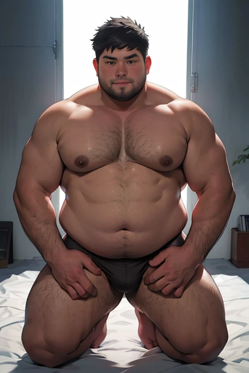 Best quality, tmasterpiece, A high resolution, Fat guy with muscles, naked,fat man with a round face, Black colored eyes, black hair color short hair,doggy style,choker,kneel down,strong limbs,chubby,wanking