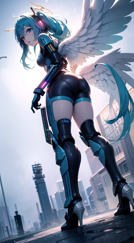 Very detailed、highest quality、Best image quality、masterpiece、8k、Anime Face、A kind smile、Sparkling blue eyes、Light blue hair、(Big Breasts:1.5)、shutumon、Cowboy Shot、(highleg:1.5)、Claw Hand、shy,scarf,big head wings,(mouth mask),(facial mark:1.3),midriff,leash,pink paw footwear,(pink sweatshirt:1.5),(garter straps),big brown feathered wings,scarf,pink thighhighs,hand of guido daniele、(looking back:1.5)、(Wearing a thong:1.5)