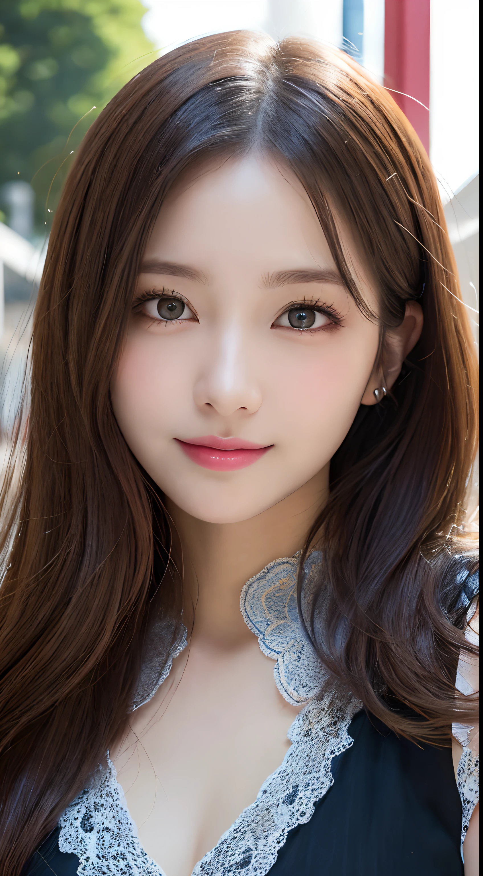 masutepiece, Best Quality, Illustration, Ultra-detailed, finely detail, hight resolution, 8K Wallpaper, Perfect dynamic composition, Beautiful detailed eyes, Women's Fashion Summer,Medium Hair,Small breasts natural color lip, Bold sexy poses,Smile,Harajuku、20 years girl、Cute、Sexy shot looking at camera