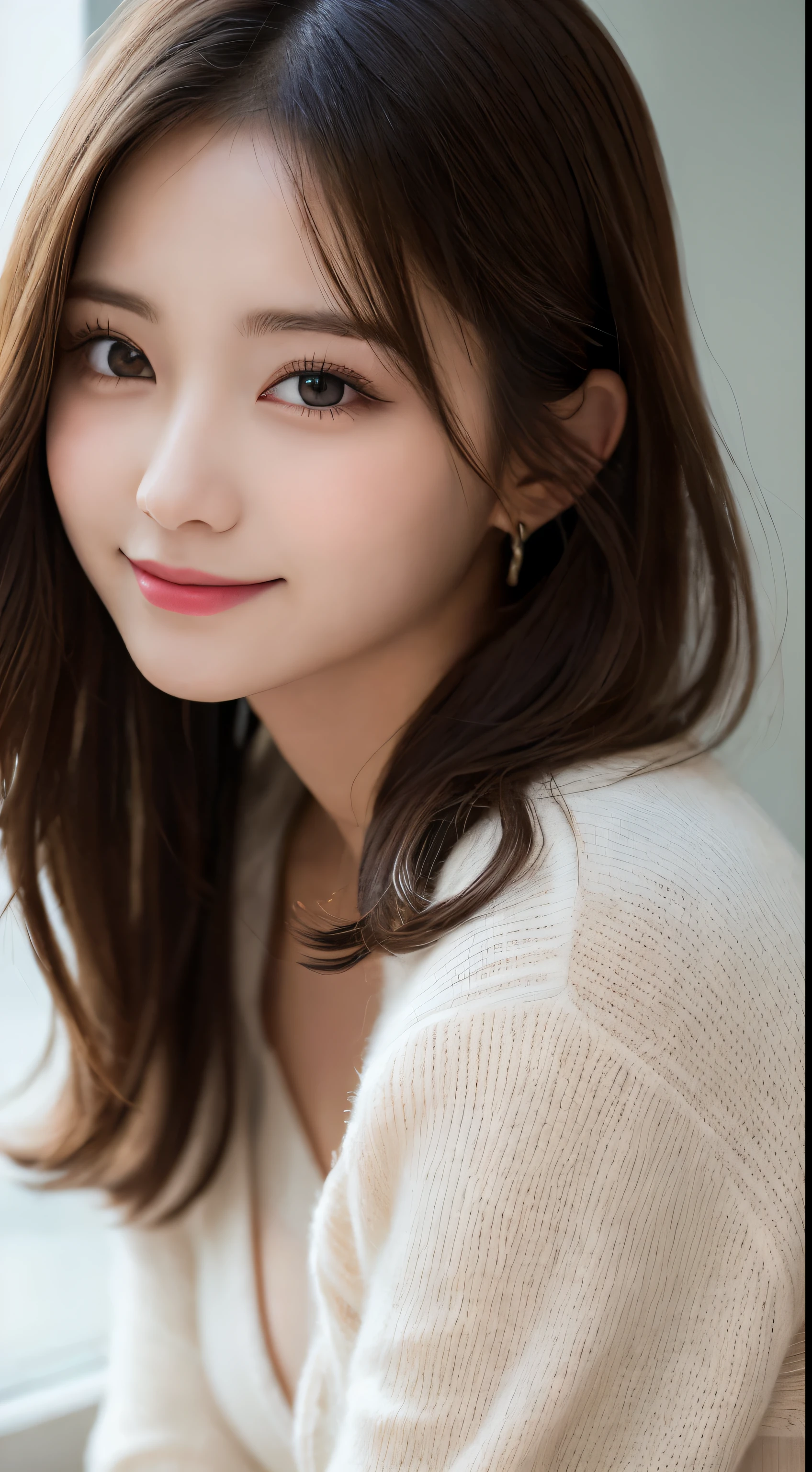 masutepiece, Best Quality, Illustration, Ultra-detailed, finely detail, hight resolution, 8K Wallpaper, Perfect dynamic composition, Beautiful detailed eyes, classy winter clothes,Medium Hair,Small breasts natural color lip, Bold sexy poses,Smile、20 years girl、Cute、Sexy shot looking at camera,natta,Beautiful detailed face,Classy face,Perfect and beautiful face,slim face and body