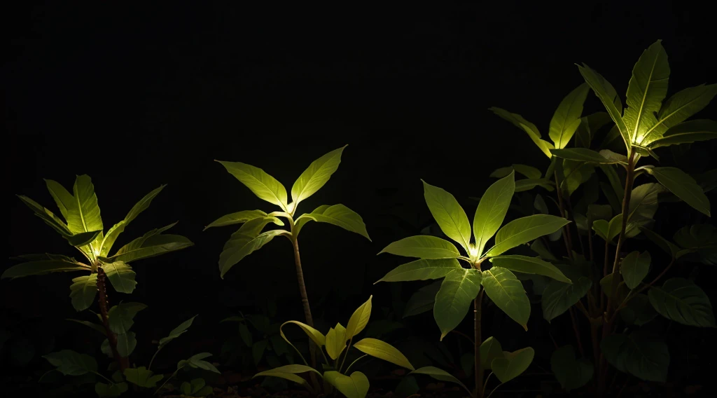 A world where plants have luminescent properties and emit light at night.