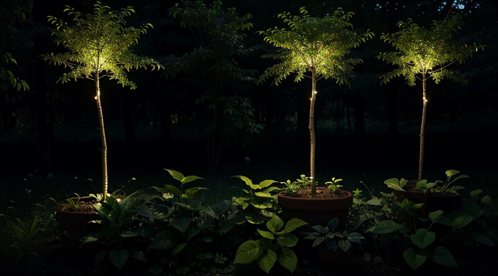 A world where plants have luminescent properties and emit light at night.