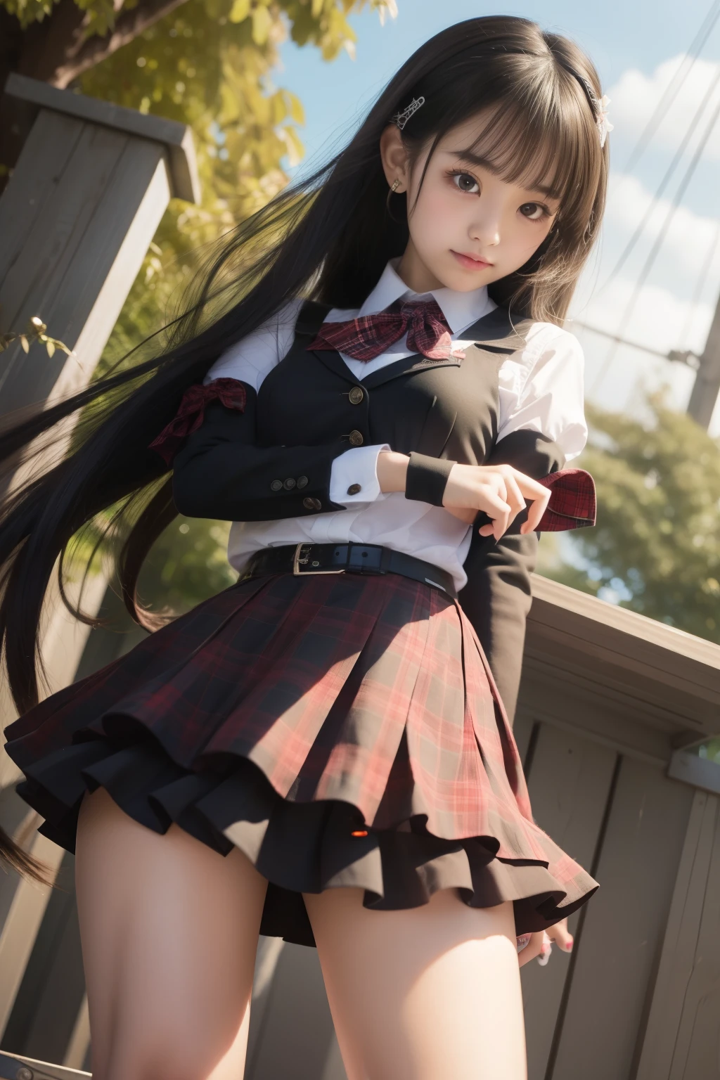 hi-school girl、full body Esbian、Miniskirt Uniform（checkered）、、Disgusting look、、、spider webs