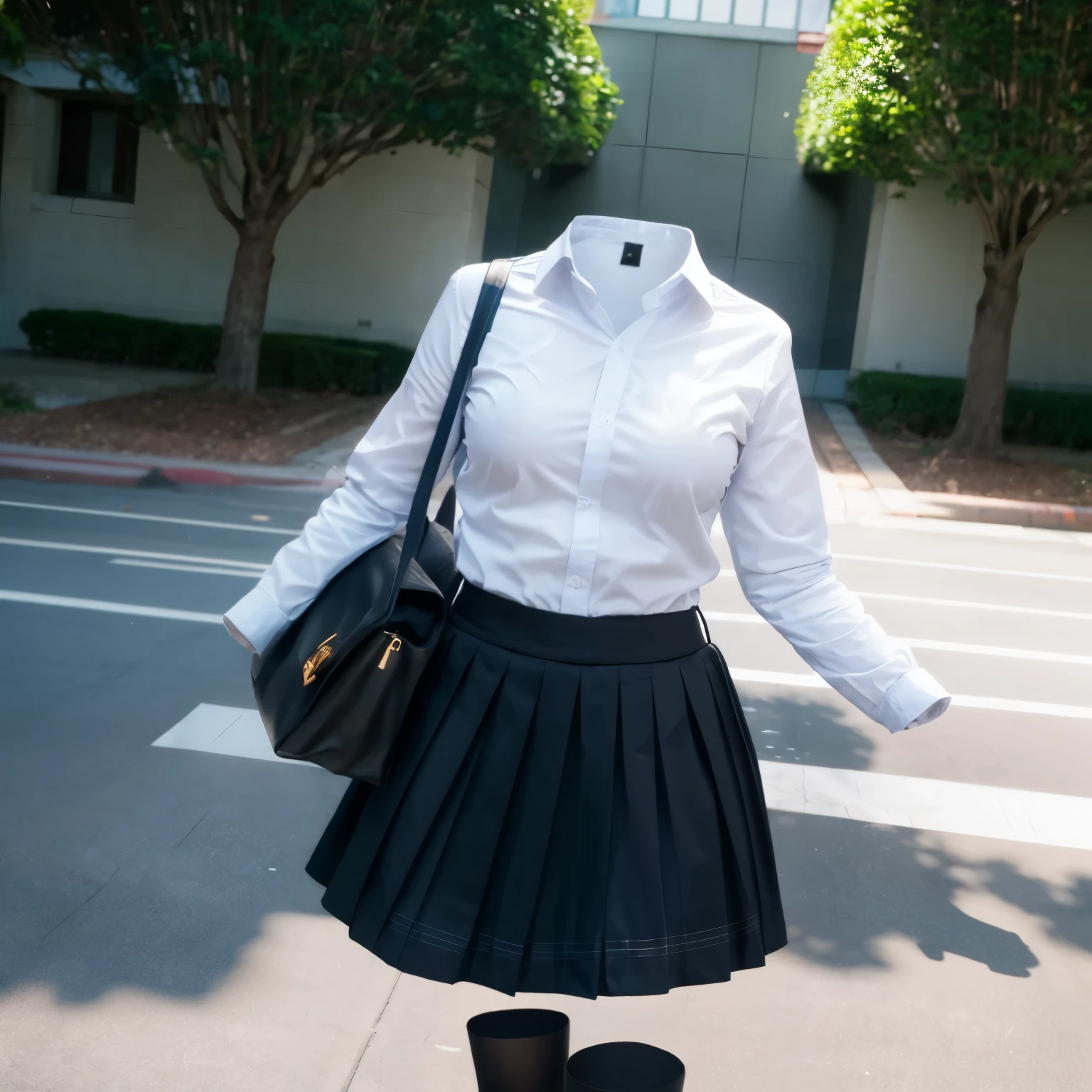 chubby, fat, school stripe tie, school tie, school uniform, plaid skirt, cute pose, lower body, (invisible, no humans, headless, faceless:1.5), (close-up to breasts), cute big breasts, (8k, RAW photo, best quality, masterpiece, high resolution, extremely detailed CG:1.2), (realistic, photo-realistic:1.37), photon mapping, radiosity, ((Hasselblad photography)), physically-based rendering
