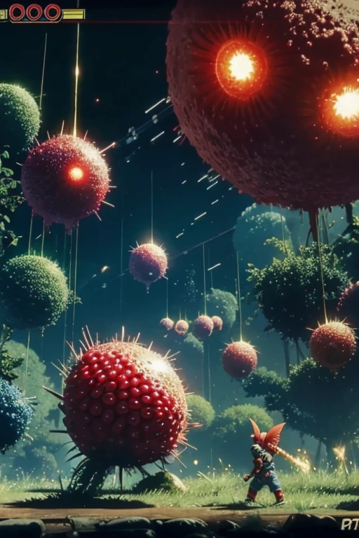 a screen shot of a video game, by Akira Toriyama, dribble, glowing spores flying, “berries, 1 9 7 9, rna bioweapon