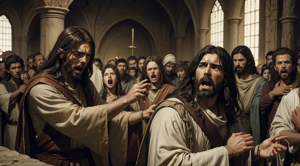 Jesus Christ sad about the wars of the world, he is screaming, Jesus of Nazareth our savior