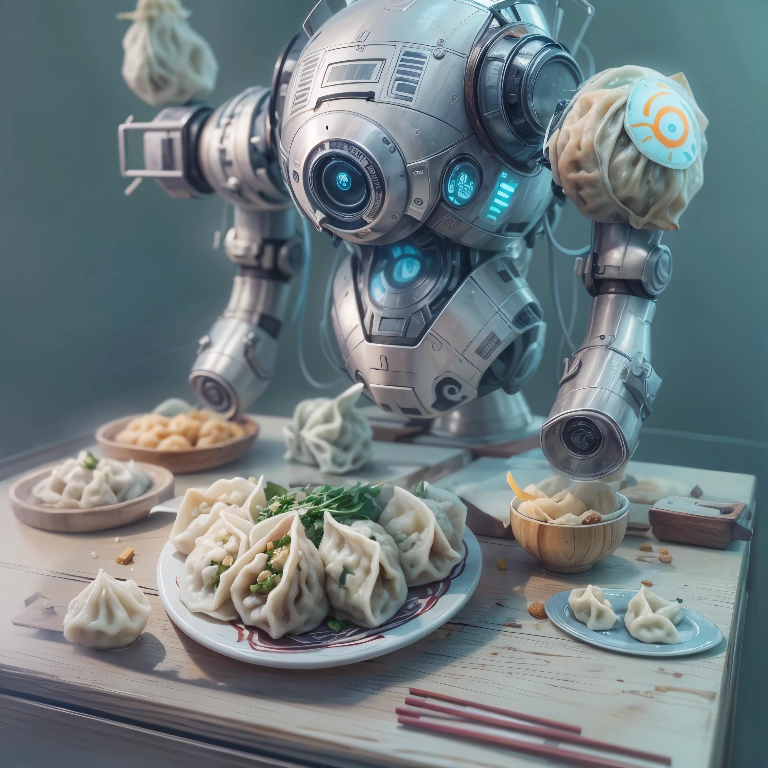 A plate of dumplings, crescent:1.8