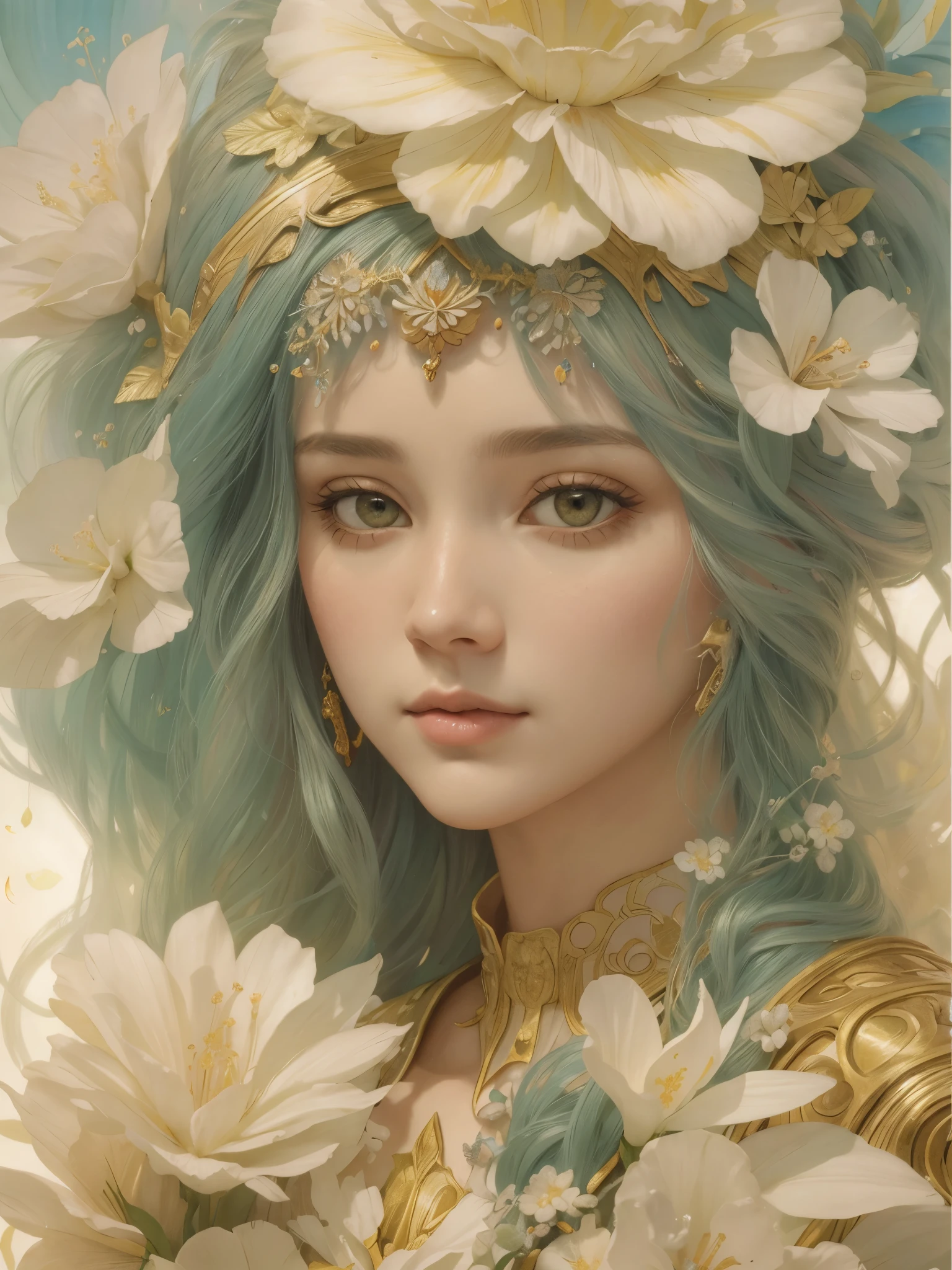 Uma pintura em aquarela super detalhada ,um sapo na lagoa, fundo escuro,gotic, cabelos brancos, figura animal redonda centralizada, Isometric Detailed Cover Art, No estilo de Alphonse Maria Mucha e Gustave Kilmut, Acentos Arte Nova, Alphonse Mucha, Gustavo Klimt, a marble sculpture, CGSesociedade, gothic art, Arte Nova, Vencedor do concurso BehanceINFO, Beautiful detailed frost frost frosty Hawaiian white orange yellow winter queen 20 years soft many pink Hawaiian flowers hyperdetailed portrait 8k Leonardo da Vinci