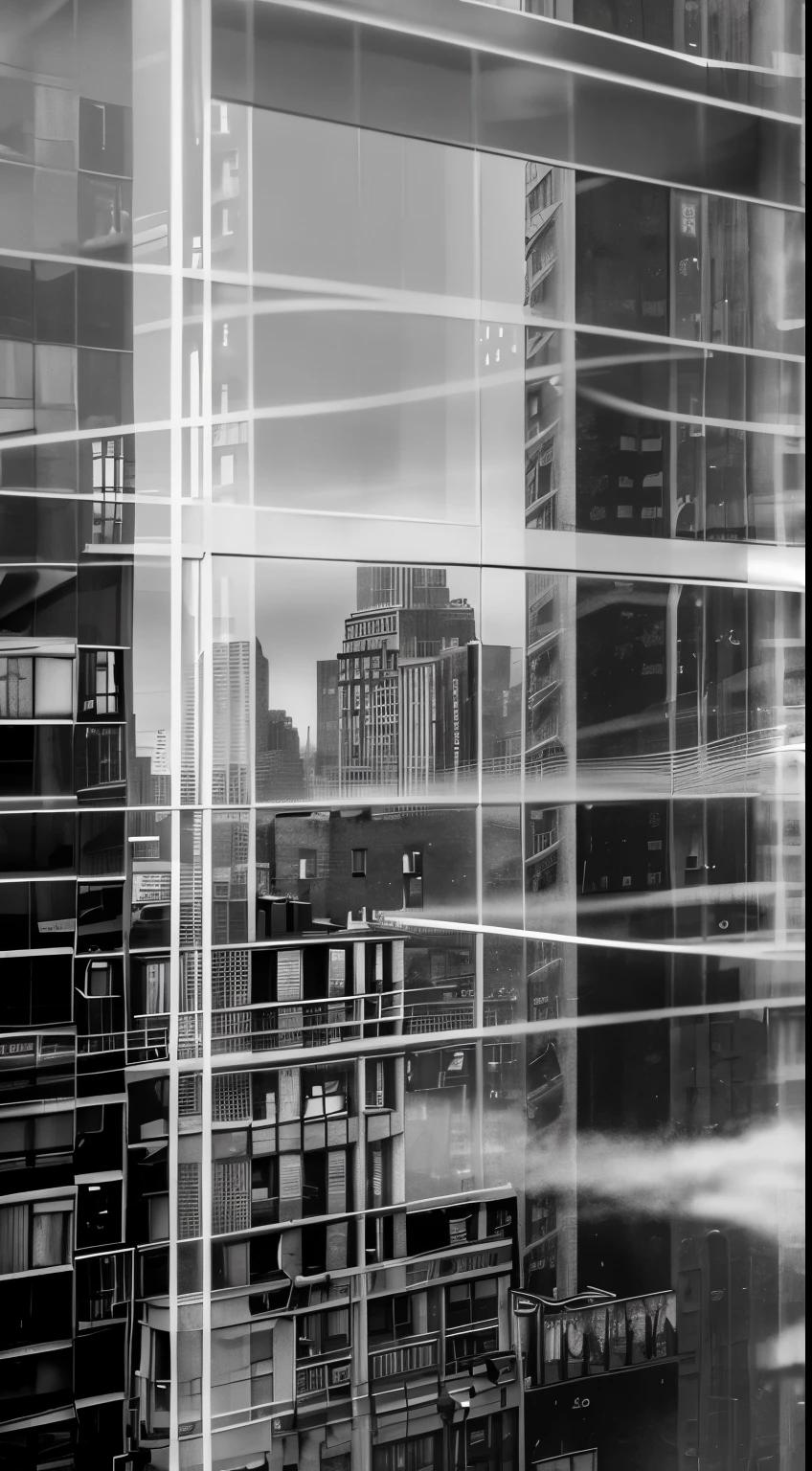 Double exposure Street Photography, New York urban landscape by Ray H. Mercado shot through a window, dreamy misty atmosphere -ar 3:4--style raw