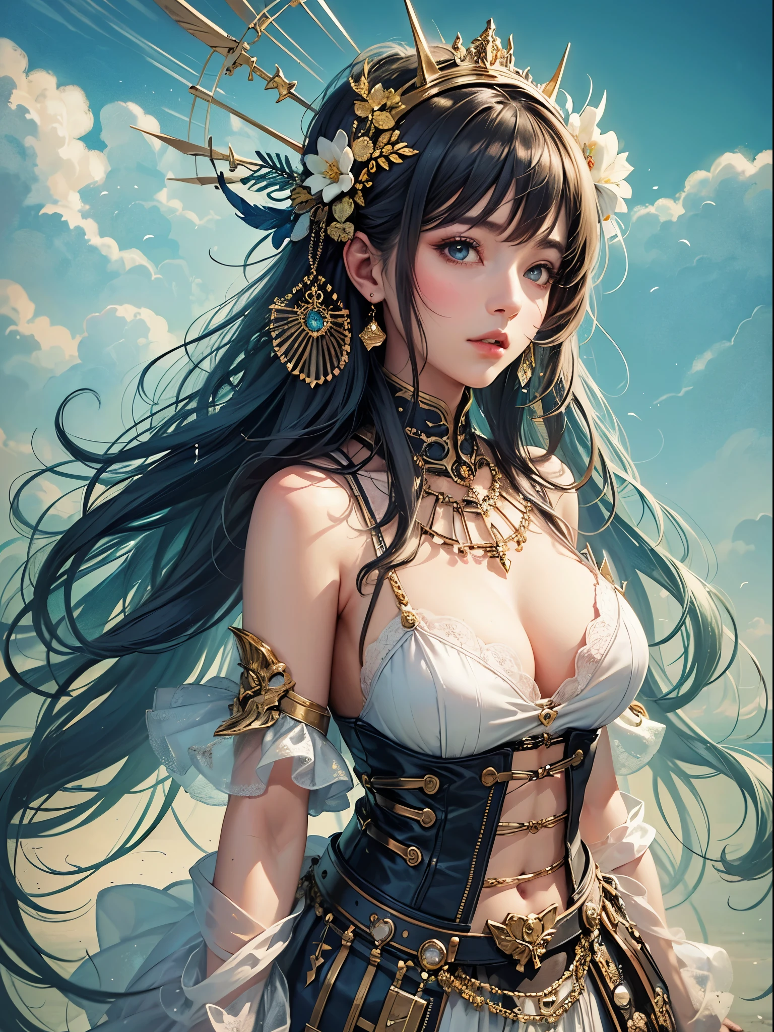 art, Unity 8k壁纸, Ultra-detailed, Beautiful and aesthetically pleasing, (s fractal art: 1.3), flower, girls, (Hairstyles: Long hair) Ocean, Extremely detailed, Cowboy shot, The most beautiful, Seafoam, Buble, cute big breasts, ultra quality, random background, random dress, --auto --s2